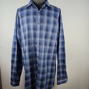Bugatchi Classic Fit Men's Plaid Long Sleeve Button Down Casual Office Size 3XL